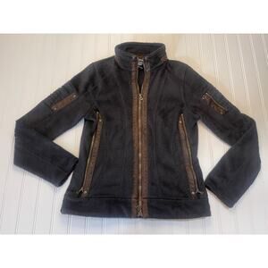 KUHL Moto-Vation Black Fleece Leather Trim Full Zip Jacket Pockets Women's Small